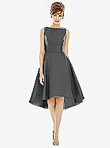 Alt View 1 Thumbnail - Gunmetal Bateau Neck Satin High Low Cocktail Dress