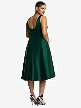 Rear View Thumbnail - Hunter Green Bateau Neck Satin High Low Cocktail Dress