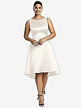 Front View Thumbnail - Ivory Bateau Neck Satin High Low Cocktail Dress