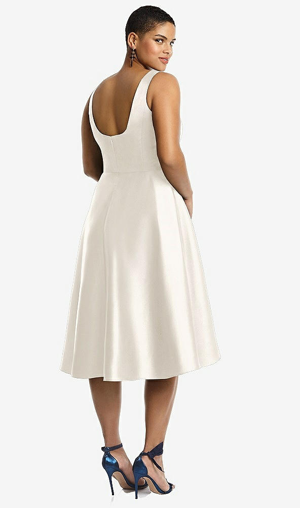 Back View - Ivory Bateau Neck Satin High Low Cocktail Dress