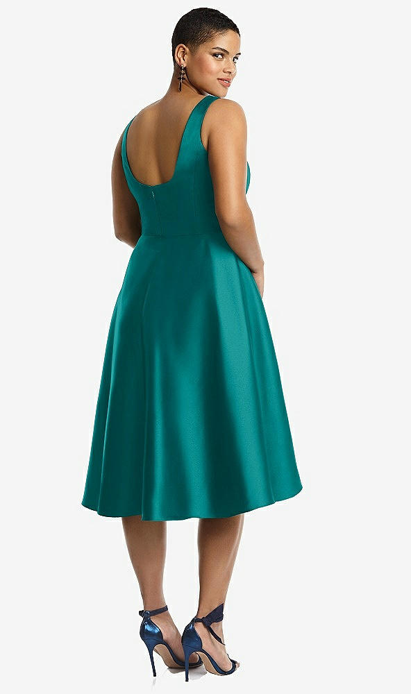 Back View - Jade Bateau Neck Satin High Low Cocktail Dress