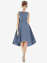 Alt View 1 Thumbnail - Larkspur Blue Bateau Neck Satin High Low Cocktail Dress