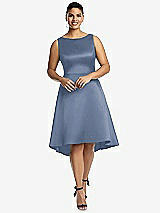 Front View Thumbnail - Larkspur Blue Bateau Neck Satin High Low Cocktail Dress