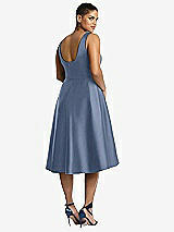 Rear View Thumbnail - Larkspur Blue Bateau Neck Satin High Low Cocktail Dress