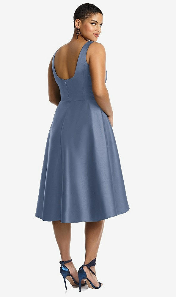 Back View - Larkspur Blue Bateau Neck Satin High Low Cocktail Dress