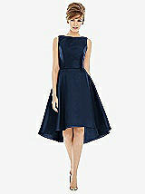 Alt View 1 Thumbnail - Midnight Navy Bateau Neck Satin High Low Cocktail Dress