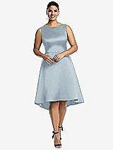 Front View Thumbnail - Mist Bateau Neck Satin High Low Cocktail Dress