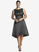 Front View Thumbnail - Pewter Bateau Neck Satin High Low Cocktail Dress