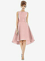 Alt View 1 Thumbnail - Rose - PANTONE Rose Quartz Bateau Neck Satin High Low Cocktail Dress