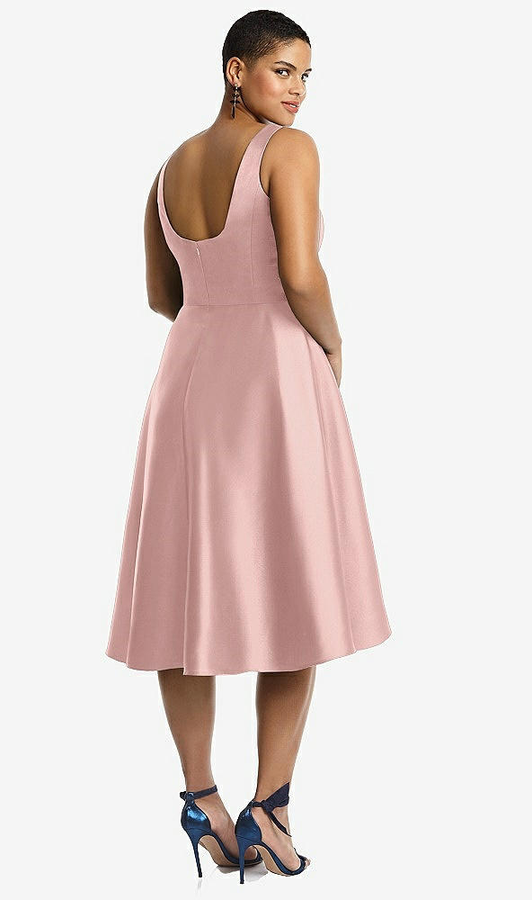 Back View - Rose - PANTONE Rose Quartz Bateau Neck Satin High Low Cocktail Dress