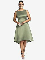 Front View Thumbnail - Sage Bateau Neck Satin High Low Cocktail Dress