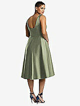 Rear View Thumbnail - Sage Bateau Neck Satin High Low Cocktail Dress