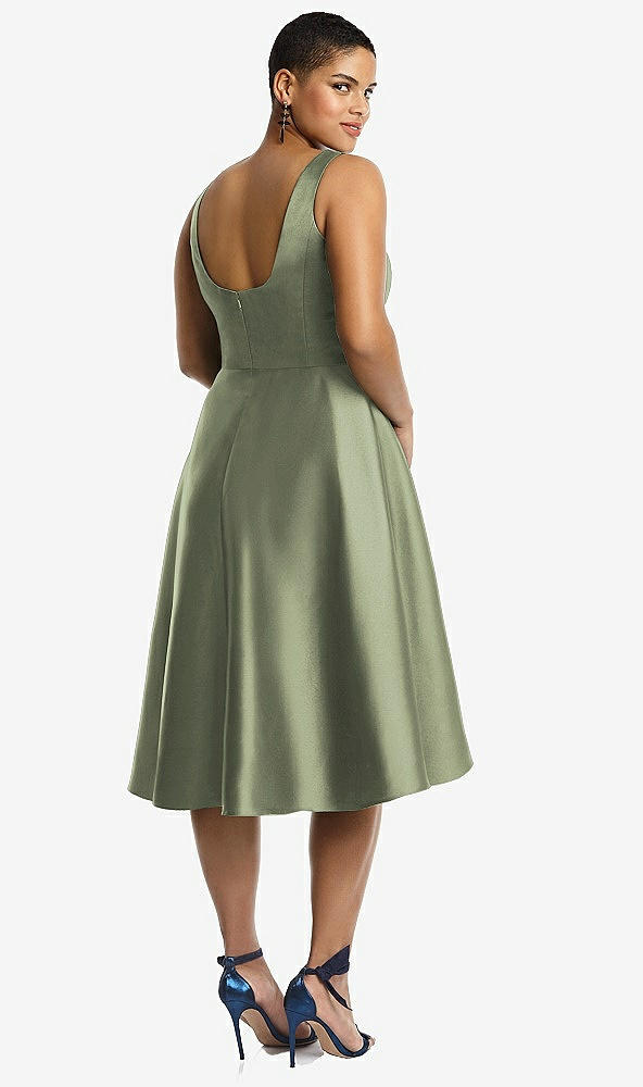 Back View - Sage Bateau Neck Satin High Low Cocktail Dress