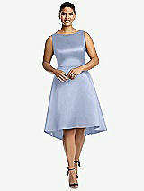 Front View Thumbnail - Sky Blue Bateau Neck Satin High Low Cocktail Dress