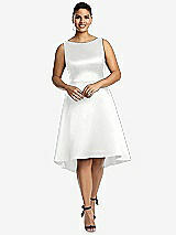 Front View Thumbnail - White Bateau Neck Satin High Low Cocktail Dress