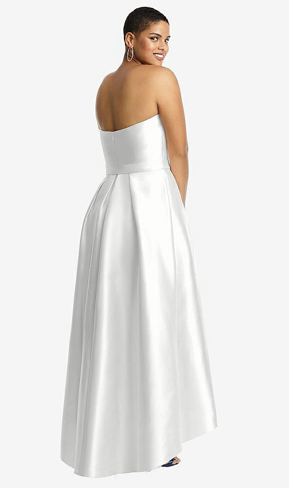 Back View - White & White Strapless Satin High Low Dress with Pockets