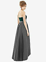 Alt View 2 Thumbnail - Gunmetal & Evergreen Strapless Satin High Low Dress with Pockets