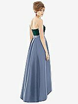 Alt View 2 Thumbnail - Larkspur Blue & Evergreen Strapless Satin High Low Dress with Pockets