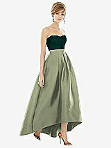 Alt View 1 Thumbnail - Sage & Evergreen Strapless Satin High Low Dress with Pockets