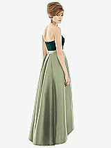 Alt View 2 Thumbnail - Sage & Evergreen Strapless Satin High Low Dress with Pockets