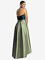 Rear View Thumbnail - Sage & Evergreen Strapless Satin High Low Dress with Pockets