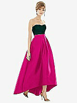 Alt View 1 Thumbnail - Think Pink & Evergreen Strapless Satin High Low Dress with Pockets