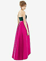 Alt View 2 Thumbnail - Think Pink & Evergreen Strapless Satin High Low Dress with Pockets