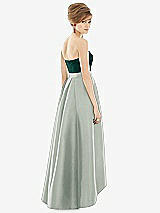 Alt View 2 Thumbnail - Willow Green & Evergreen Strapless Satin High Low Dress with Pockets