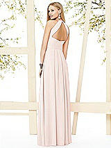 Rear View Thumbnail - Blush Open-Back Shirred Halter Dress