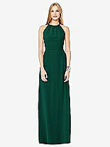 Front View Thumbnail - Hunter Green Open-Back Shirred Halter Dress