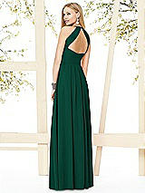 Rear View Thumbnail - Hunter Green Open-Back Shirred Halter Dress