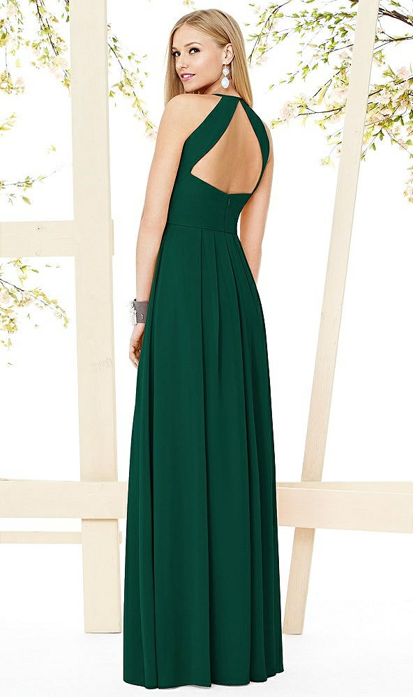 Back View - Hunter Green Open-Back Shirred Halter Dress