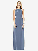 Front View Thumbnail - Larkspur Blue Open-Back Shirred Halter Dress