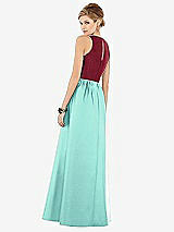 Rear View Thumbnail - Coastal & Burgundy Sleeveless Keyhole Back Satin Maxi Dress