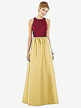 Front View Thumbnail - Maize & Burgundy Sleeveless Keyhole Back Satin Maxi Dress