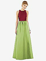 Front View Thumbnail - Mojito & Burgundy Sleeveless Keyhole Back Satin Maxi Dress