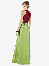 Rear View Thumbnail - Mojito & Burgundy Sleeveless Keyhole Back Satin Maxi Dress