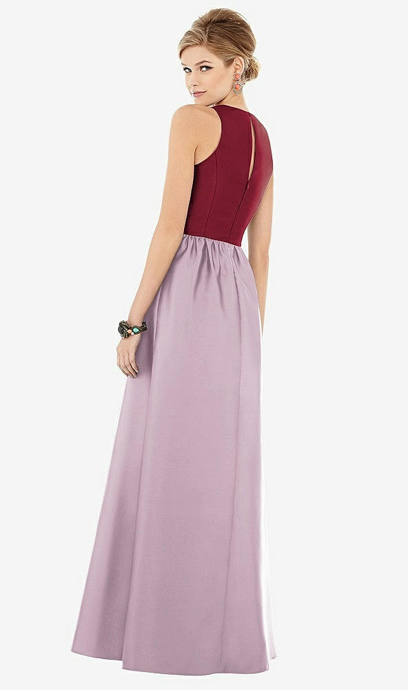 Back View - Suede Rose & Burgundy Sleeveless Keyhole Back Satin Maxi Dress