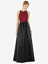 Front View Thumbnail - Black & Burgundy Sleeveless Keyhole Back Satin Maxi Dress