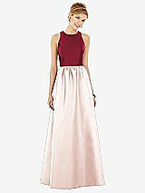 Front View Thumbnail - Blush & Burgundy Sleeveless Keyhole Back Satin Maxi Dress