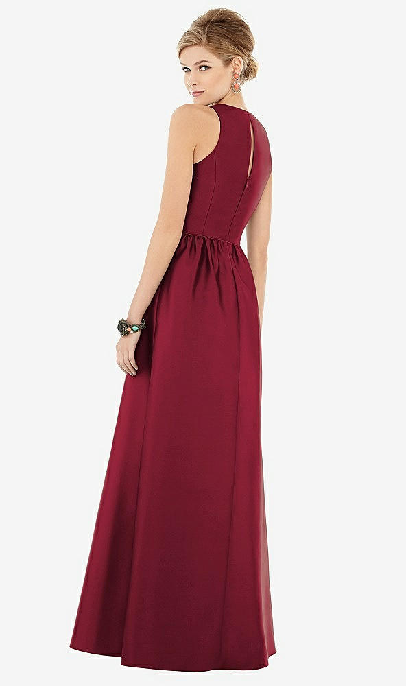 Back View - Burgundy & Burgundy Sleeveless Keyhole Back Satin Maxi Dress