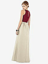 Rear View Thumbnail - Champagne & Burgundy Sleeveless Keyhole Back Satin Maxi Dress