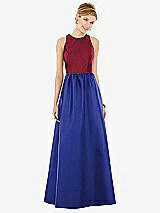 Front View Thumbnail - Cobalt Blue & Burgundy Sleeveless Keyhole Back Satin Maxi Dress