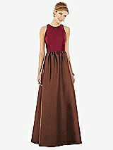 Front View Thumbnail - Cognac & Burgundy Sleeveless Keyhole Back Satin Maxi Dress