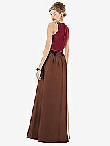 Rear View Thumbnail - Cognac & Burgundy Sleeveless Keyhole Back Satin Maxi Dress