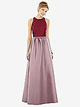 Front View Thumbnail - Dusty Rose & Burgundy Sleeveless Keyhole Back Satin Maxi Dress