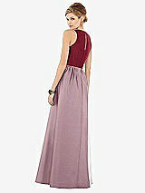 Rear View Thumbnail - Dusty Rose & Burgundy Sleeveless Keyhole Back Satin Maxi Dress