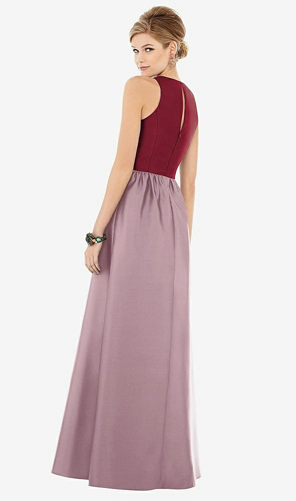 Back View - Dusty Rose & Burgundy Sleeveless Keyhole Back Satin Maxi Dress