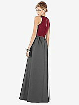 Rear View Thumbnail - Gunmetal & Burgundy Sleeveless Keyhole Back Satin Maxi Dress