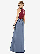 Rear View Thumbnail - Larkspur Blue & Burgundy Sleeveless Keyhole Back Satin Maxi Dress